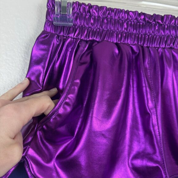 NWT Pesion Metallic Purple Hot Shorts High Waist Rave Festival Pockets Medium - Picture 3 of 13